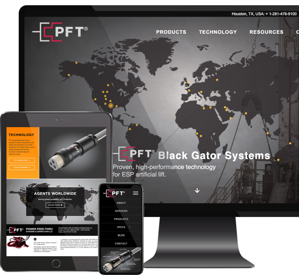 PFT website client example of computer screen, tablet and phone. PFT website client example of computer screen, tablet and phone.